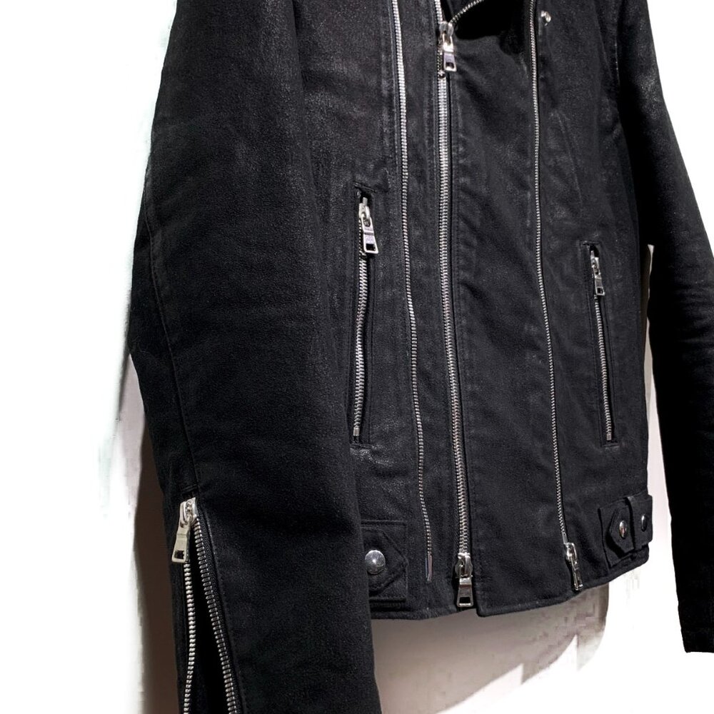 Balmain Black Waxed Cotton and Wool Lined Biker Jacket - Picture 3 of 11